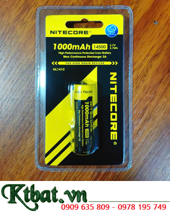 Nitecore NL1410 (14500); Pin sạc 3.7v 14500 Lithium Nitecore NL1410 (AA 1000mAh, Nội trở 3.42Wh) chính hãng