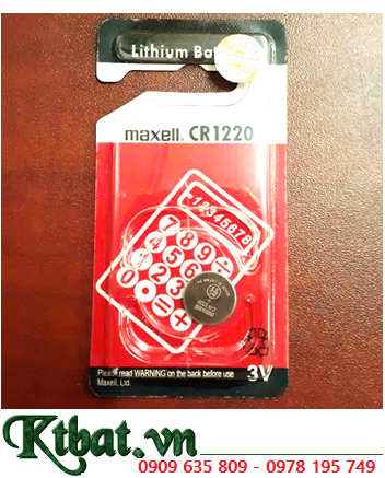 Maxell CR1220; Pin 3v lithium Maxell CR1220-BP1, Xuất xứ Nhật, Loại Vỉ 1viên