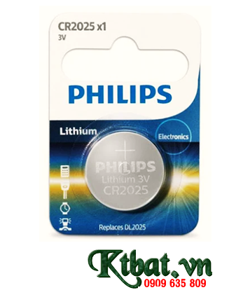 Pin 3v lithium Philips CR2025 chính hãng; Pin đồng xu 3v lithium Philips CR2025