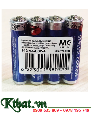 Eveready 912 AAA SW4, Pin 1.5v Eveready 912 AAA SW4 General Purpose chính hãng (Gói 4viên)