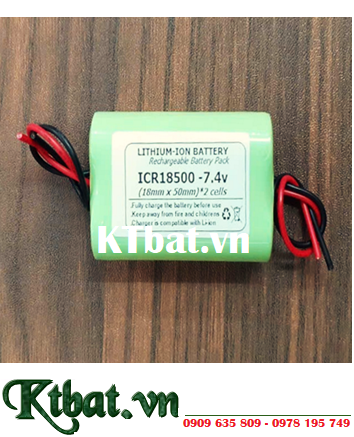 Pin sạc 7.4v-1400mAh, Pin sạc Lithium Li-ion ICR18500-7.4v-1400mAh chính hãng
