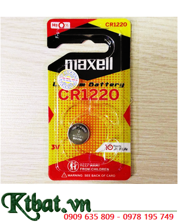 Maxell CR1220; Pin 3v lithium Maxell CR1220, Xuất xứ Nhật, Loại Vỉ 1viên