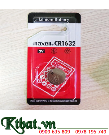 Maxell CR1632-BP1 (Vỉ đỏ), Pin 3v lithium Maxell CR1632-BP1 (Vỉ đỏ, Xuất xứ NHẬT) chính hãng