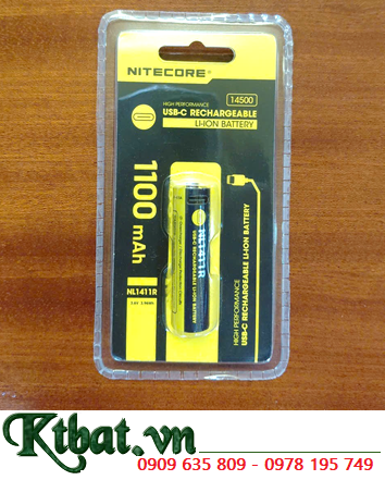 Nitecore NL1411R, Pin sạc 3.7v 14500 Li-ion Nitecore NL1411R (1100mAh, 3.96Wh /Thân có cổng sạc USB-Type C