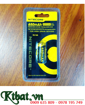 Nitecore RCR123A (NL166) ; Pin sạc 16340 lithium 3.7v Nitecore RCR123A 650mAh (NL166)