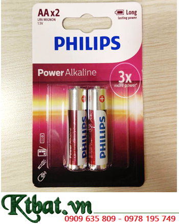 Philips LR6P2B/97; Pin AA 1.5v Philips Power Alkaline LR6P2B/97 chính hãng (Loại vỉ 2viên)